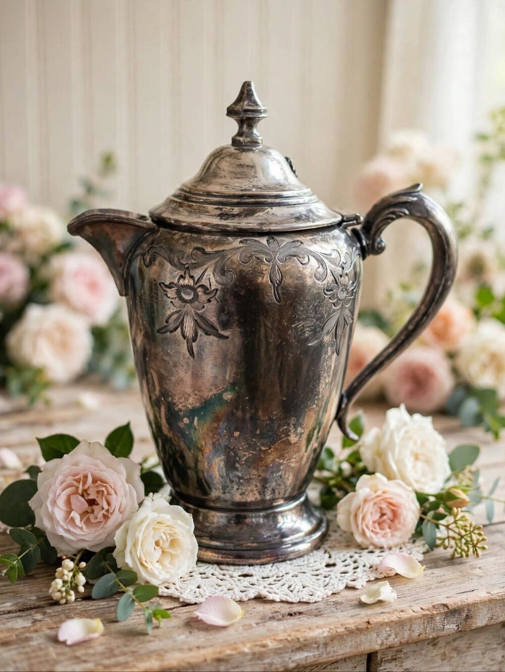 Vintage Victorian Plate EPBM Silver Coffee Pot Ornate Floral 399
